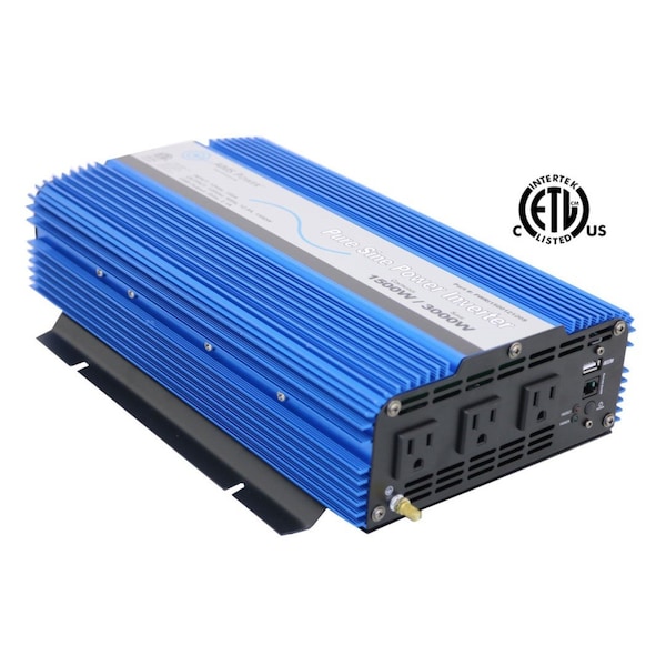 Aims Power Power Inverter, Pure Sine, 3,000 W Peak, 1,500 W Continuous, 3 Outlets PWRI150012120S - main